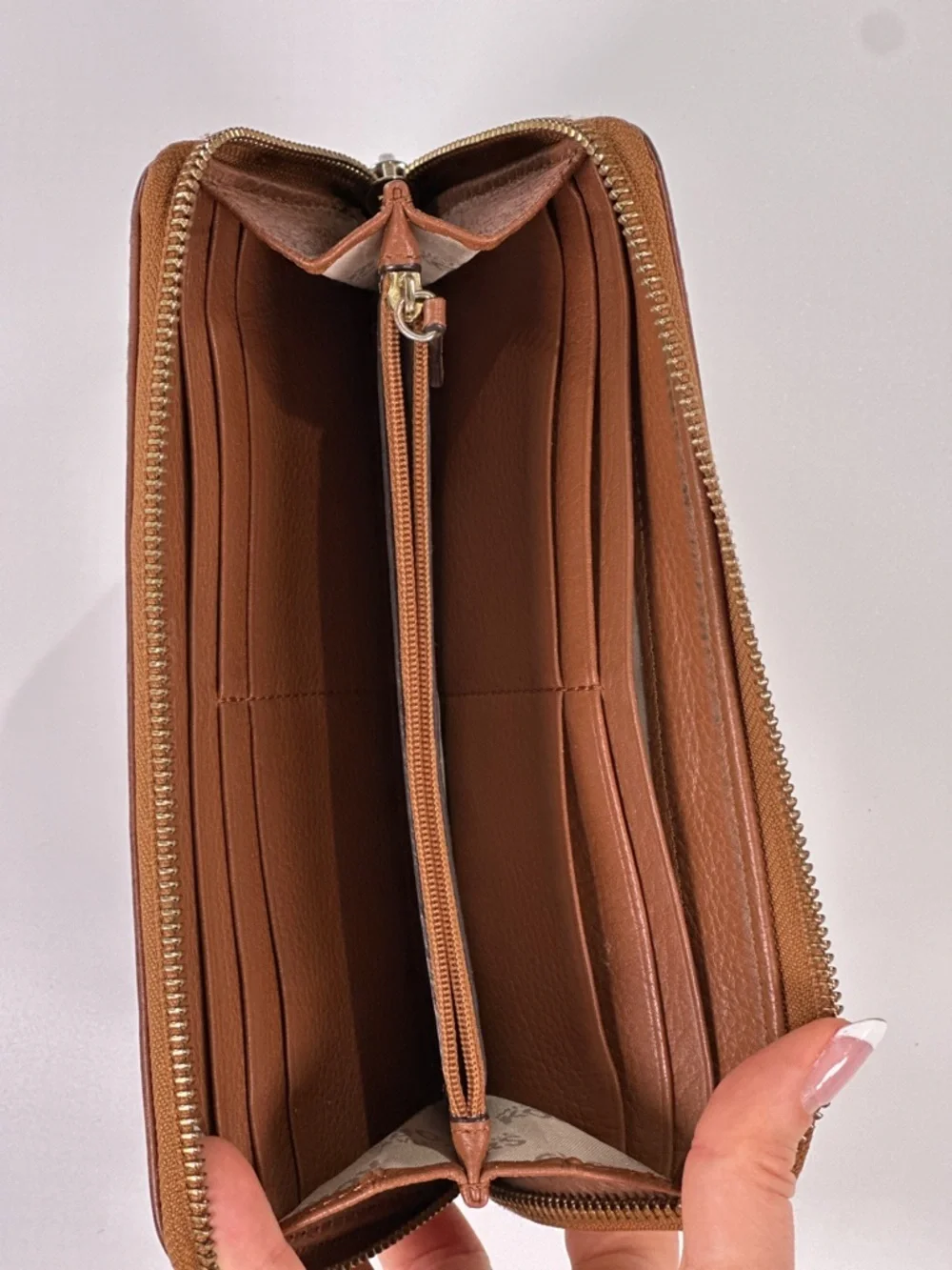 Michael Kors Zip Around Continental Wristlet Wallet Pebbled Leather Brown OS